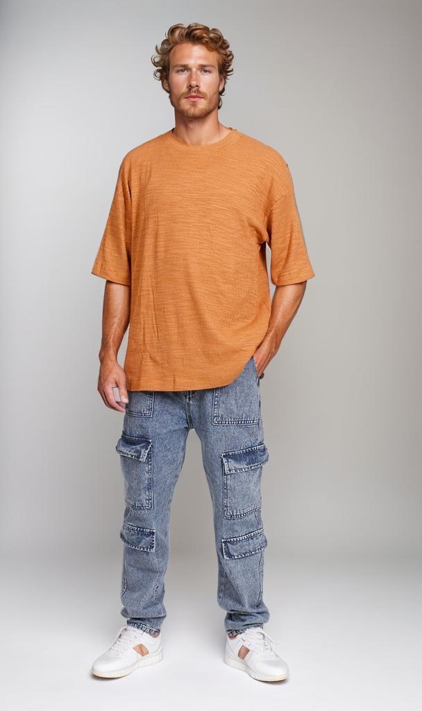 Ravin Men's Textured Waffle Knit Oversized T-Shirt - Mustard