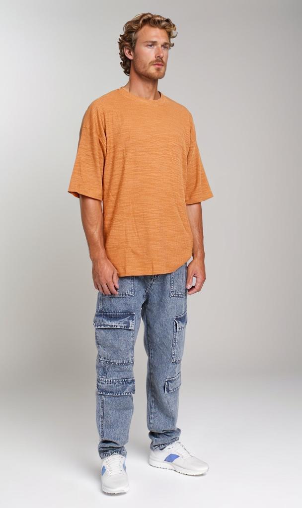 Ravin Men's Textured Waffle Knit Oversized T-Shirt - Mustard