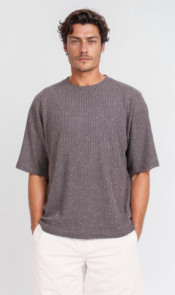 Textured Jacquard Oversized T-Shirt - Dark Grey