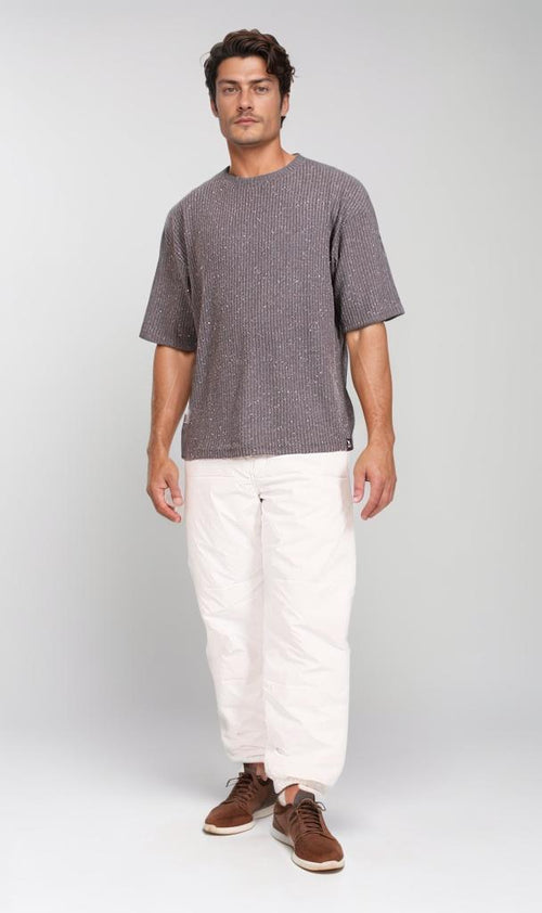 R205833 - Textured Jacquard Oversized T-Shirt – Dark Grey
