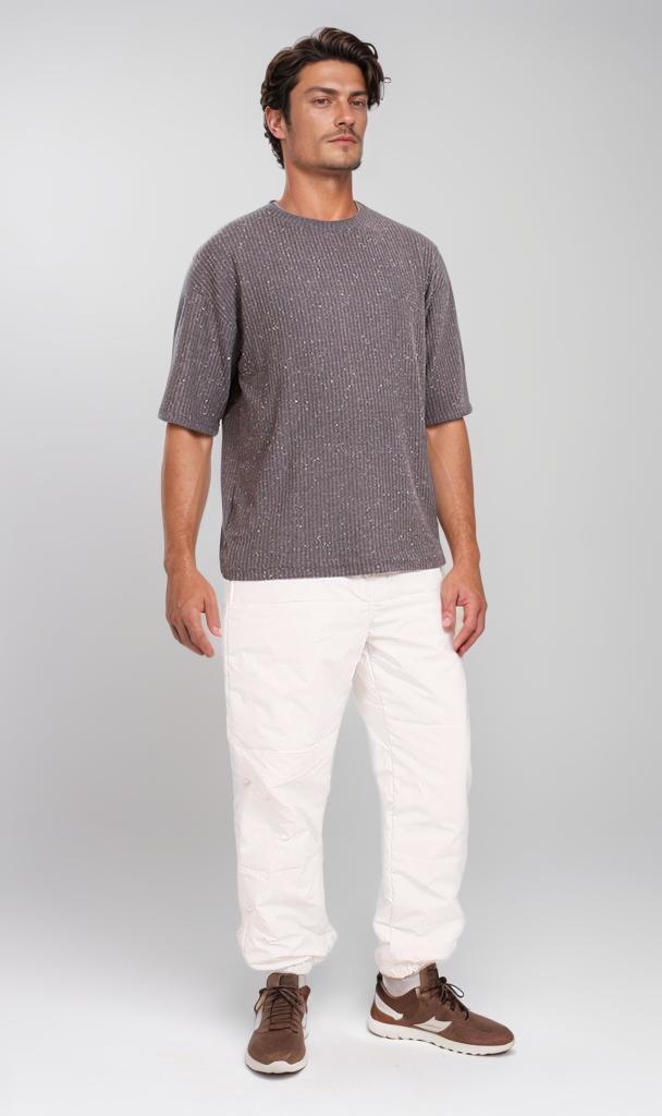 R205833 - Textured Jacquard Oversized T-Shirt – Dark Grey