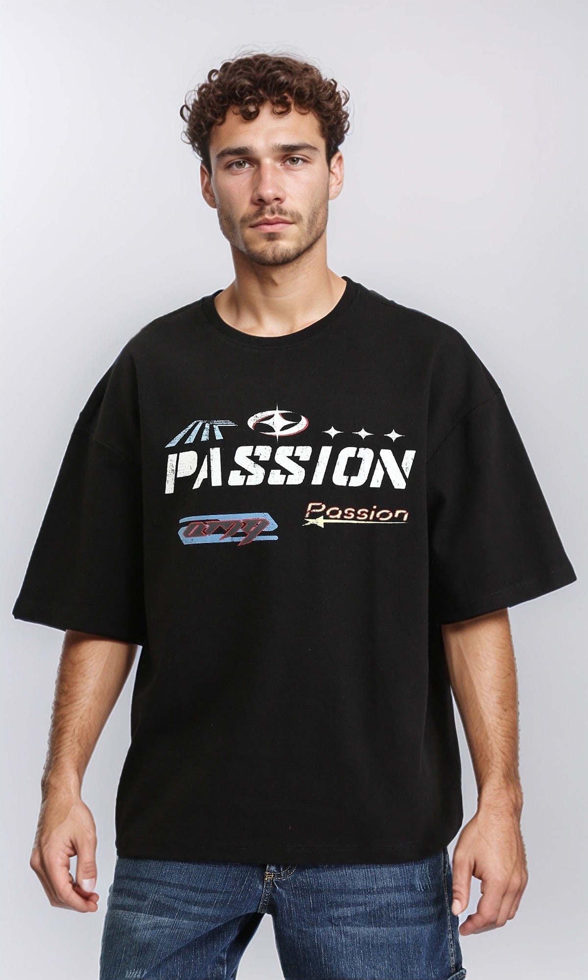 Relaxed Tee with Front & Back Print - Black