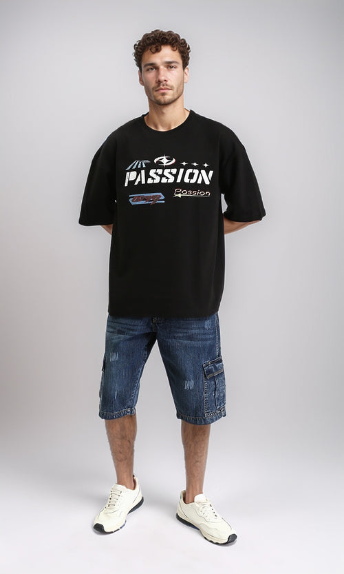 R205836 - Relaxed Tee with Front & Back Print - Black