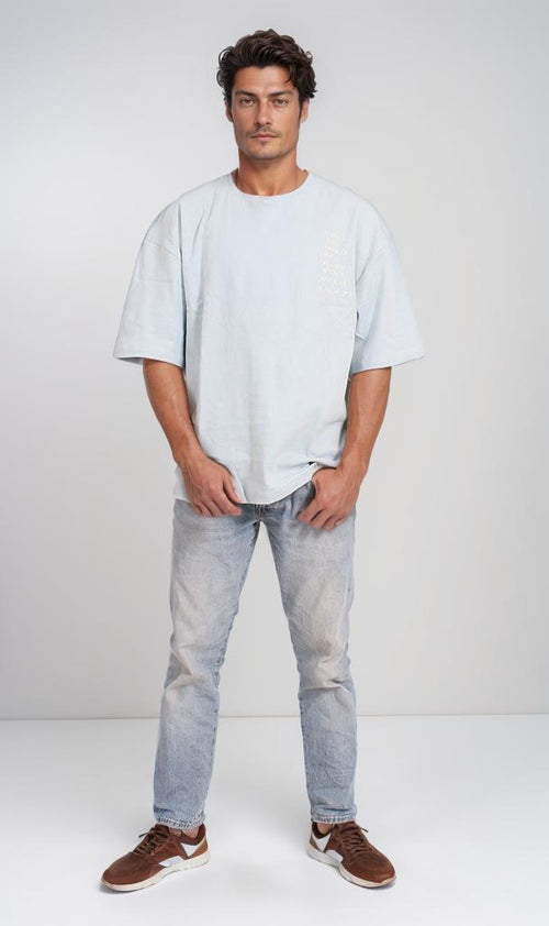 R205838 - Minimalist Typography T-Shirt – Light Blue