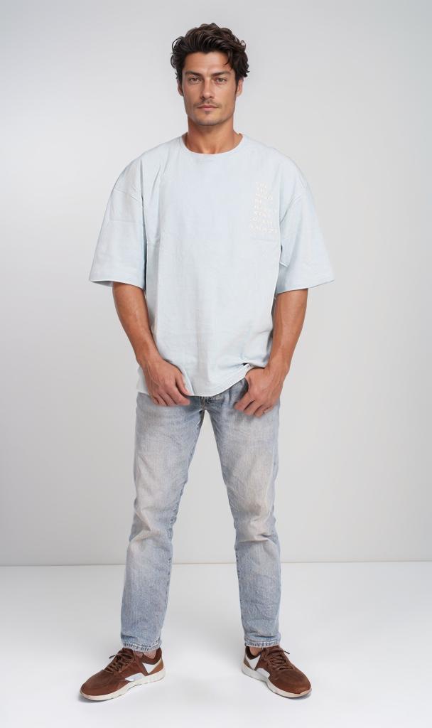 R205838 - Minimalist Typography T-Shirt – Light Blue