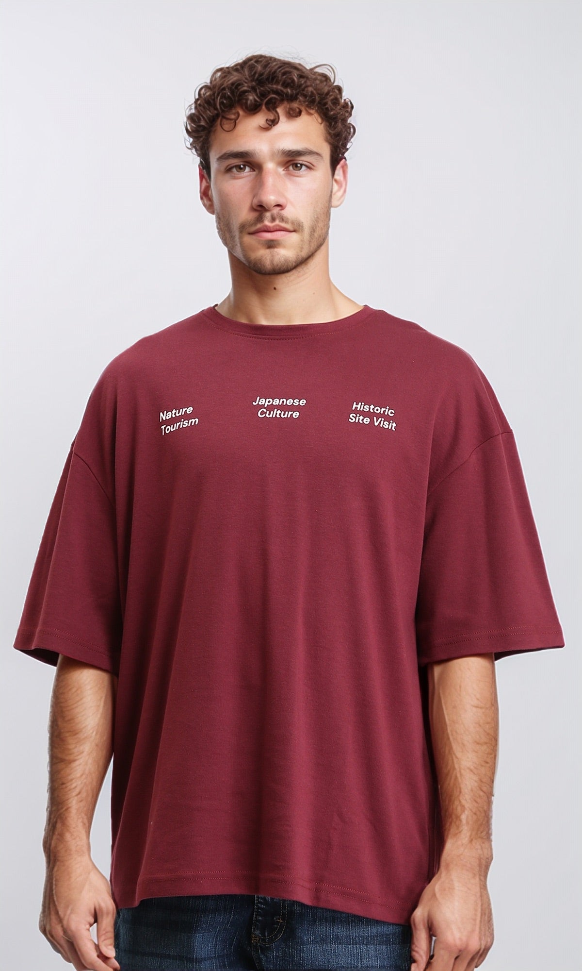 Slip On Printed Relaxed Fit Tee - Dark Red