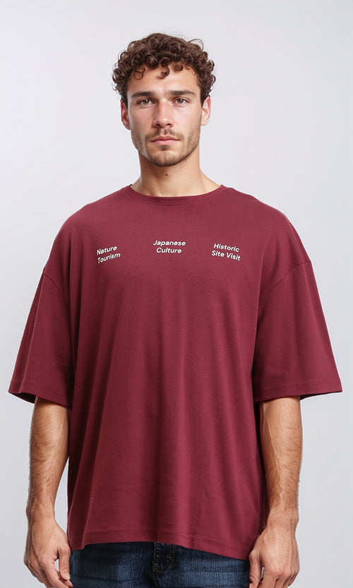 Slip On Printed Relaxed Fit Tee - Dark Red