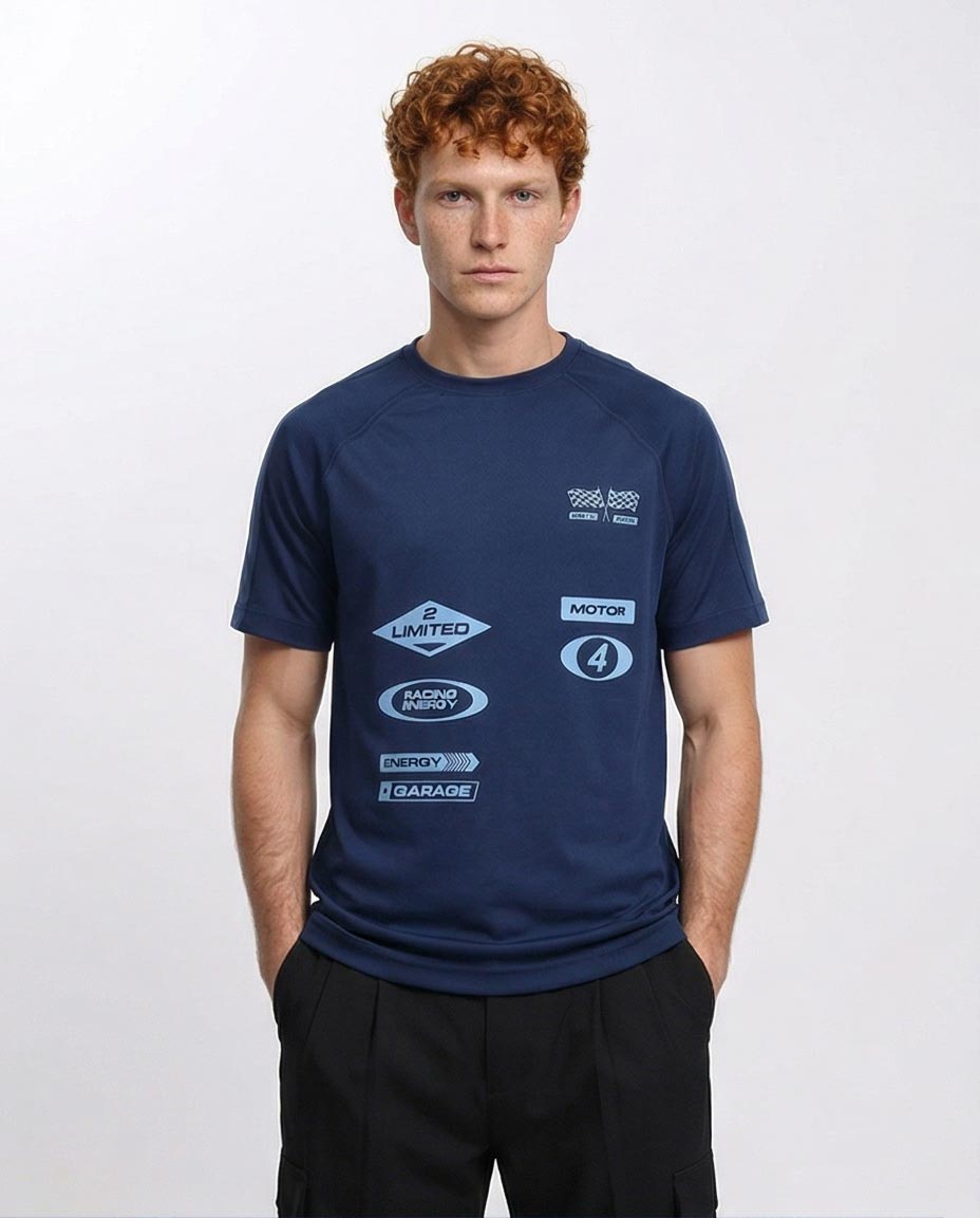 Men's Elevated Racing Graphic Raglan T-Shirt - Navy