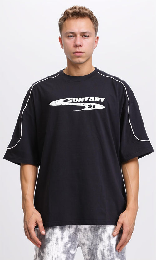 Slip On Printed Oversized Summer Tee - Black