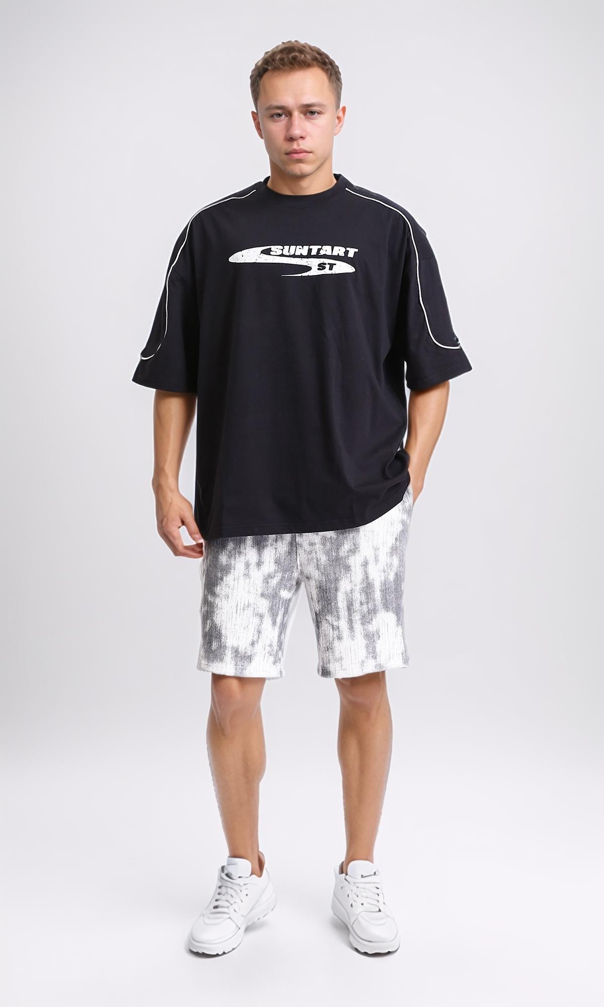 R205843 - Slip On Printed Oversized Summer Tee - Black