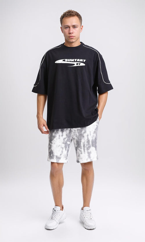 R205843 - Slip On Printed Oversized Summer Tee - Black