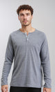 R205846 - Buttoned Crew Neck Henley Shirt - Medium Grey