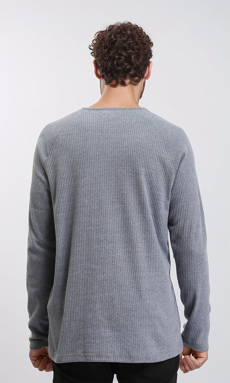 R205846 - Buttoned Crew Neck Henley Shirt - Medium Grey