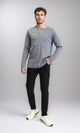 R205846 - Buttoned Crew Neck Henley Shirt - Medium Grey