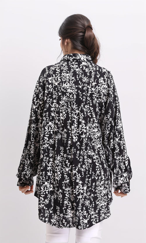 R205858 - Patterned Long Sleeves Summer Shirt - Black & White