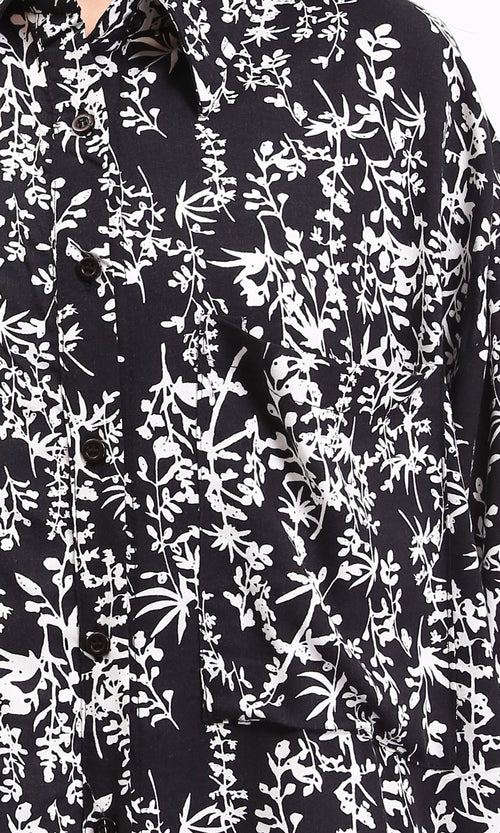 R205858 - Patterned Long Sleeves Summer Shirt - Black & White