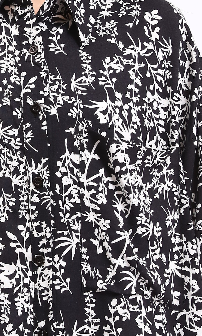 R205858 - Patterned Long Sleeves Summer Shirt - Black & White