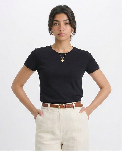 Short Sleeves Solid Basic Tee - Black