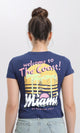 R205862 - "Miami" Printed Cotton Short Tee - Navy Blue