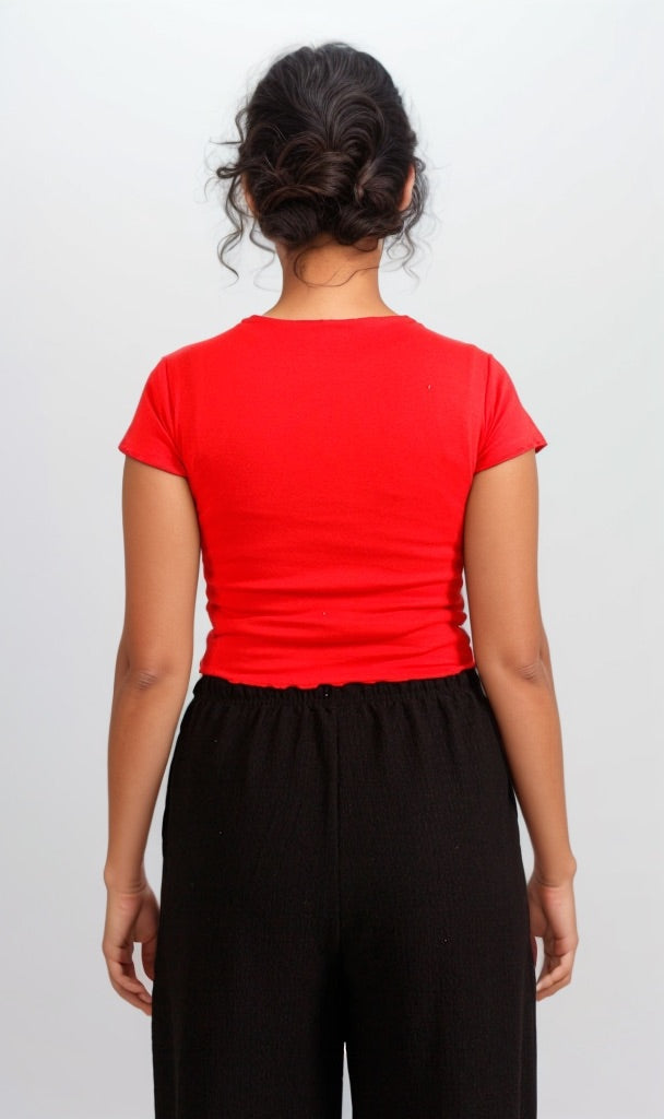 Red Speed Race Graphic Print Crop T-Shirt