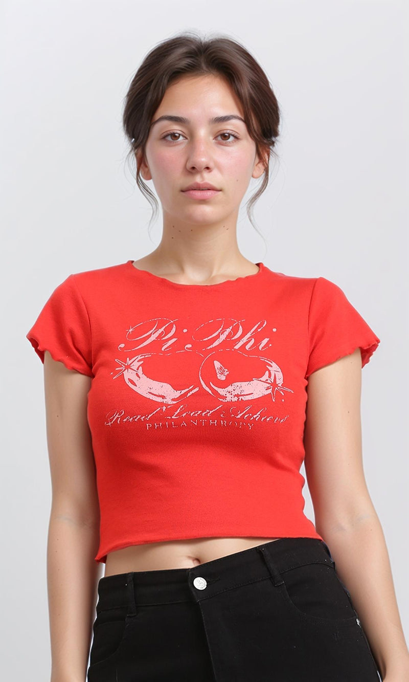 R205865 - Crew Neck Short Sleeves Short Tee - Red