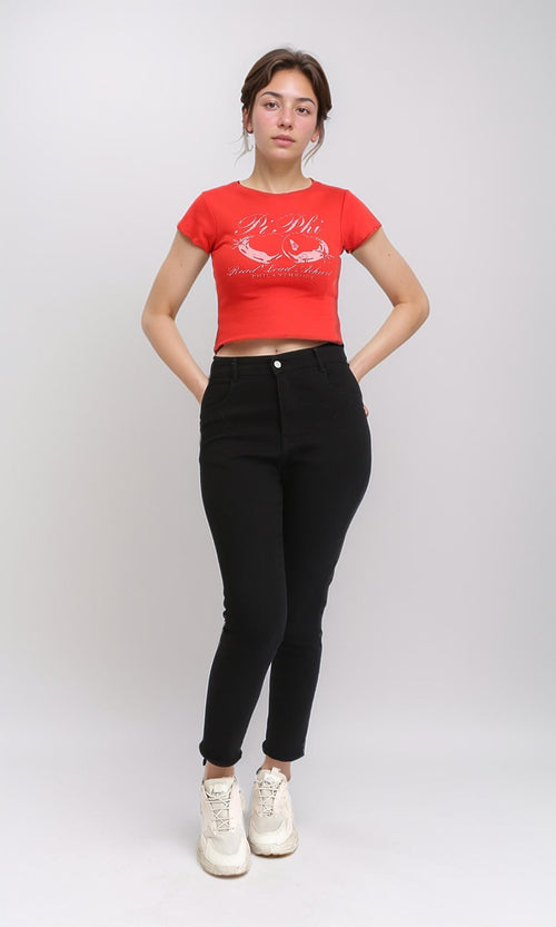 R205865 - Crew Neck Short Sleeves Short Tee - Red