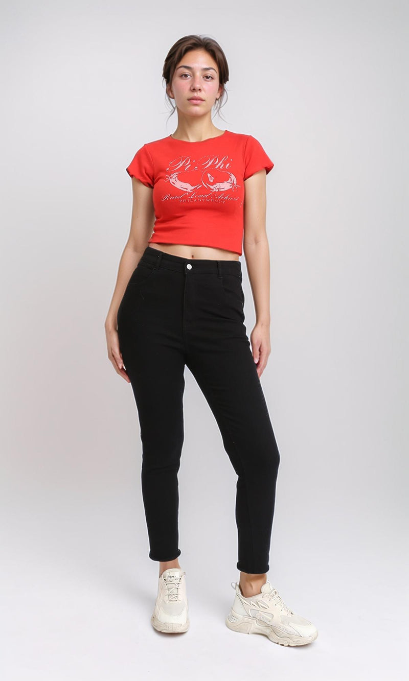 R205865 - Crew Neck Short Sleeves Short Tee - Red