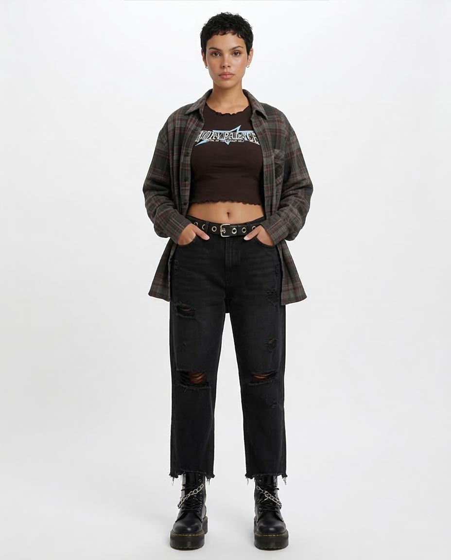 R205866 Ravin Women’s Ivory Palace Lettuce-Trim Cropped Graphic Tee – Black