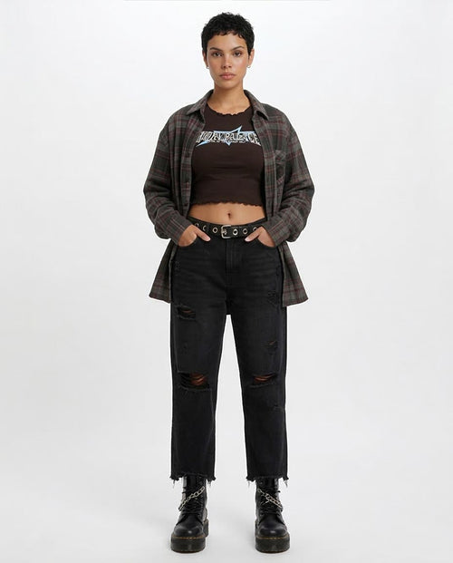 R205866 Ravin Women’s Ivory Palace Lettuce-Trim Cropped Graphic Tee – Black