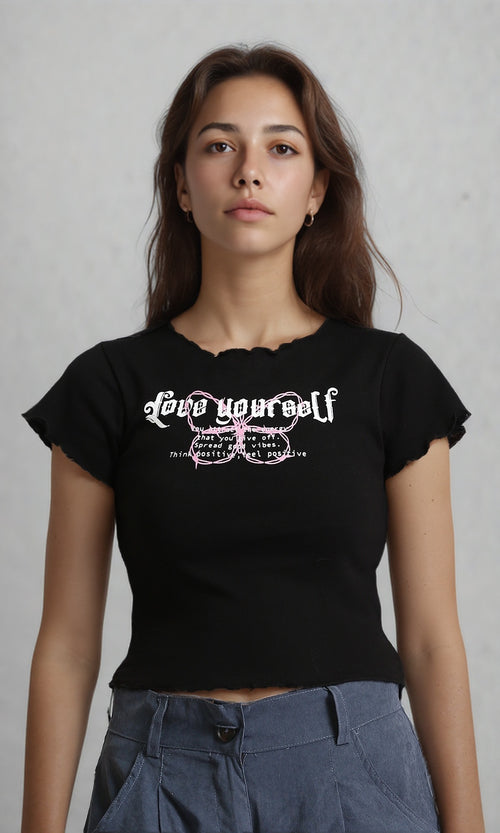 R205867 - Slip On Printed Lettuce Top - Black