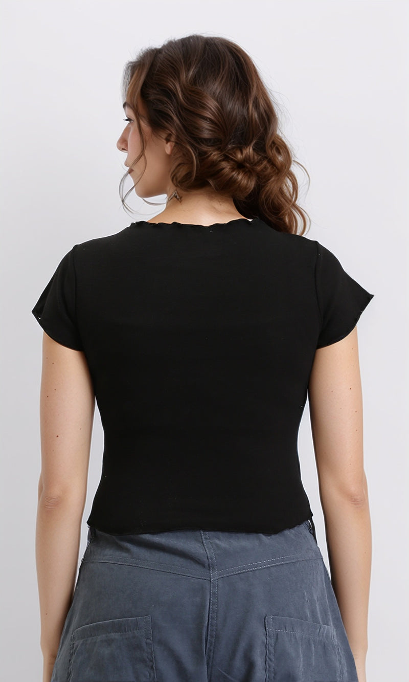 R205867 - Slip On Printed Lettuce Top - Black