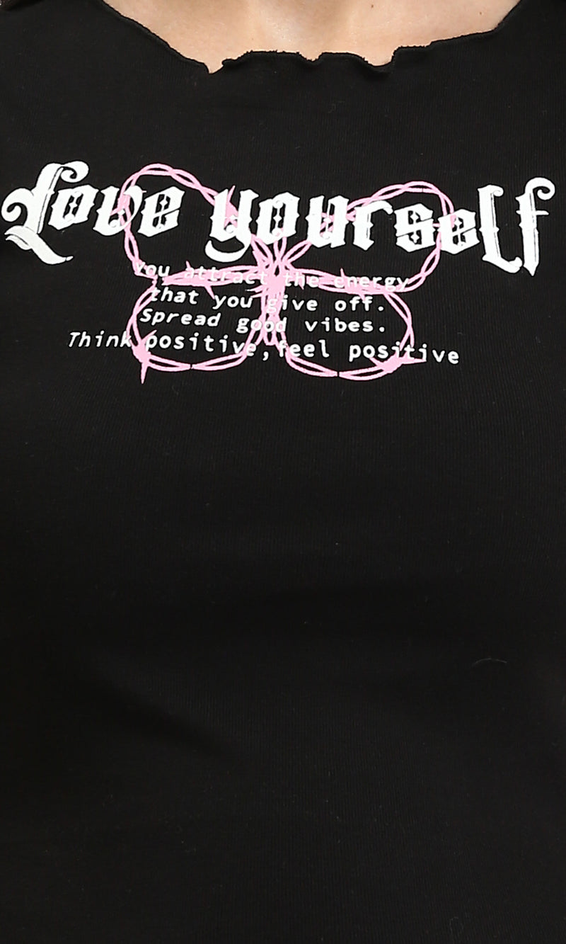 R205867 - Slip On Printed Lettuce Top - Black