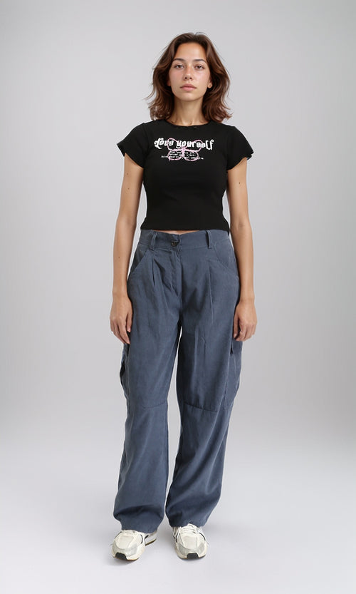 R205867 - Slip On Printed Lettuce Top - Black