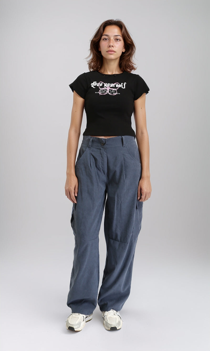 R205867 - Slip On Printed Lettuce Top - Black