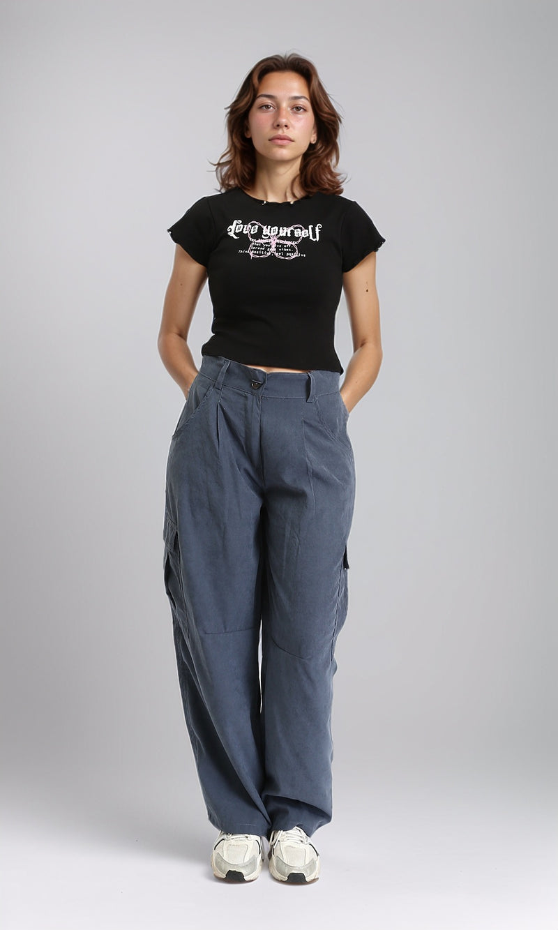 R205867 - Slip On Printed Lettuce Top - Black