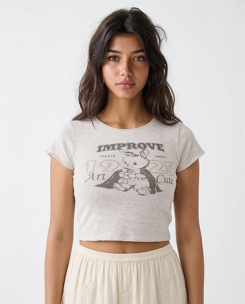 Ravin | Women's "improve" Graphic Baby Tee - Light Grey Marl