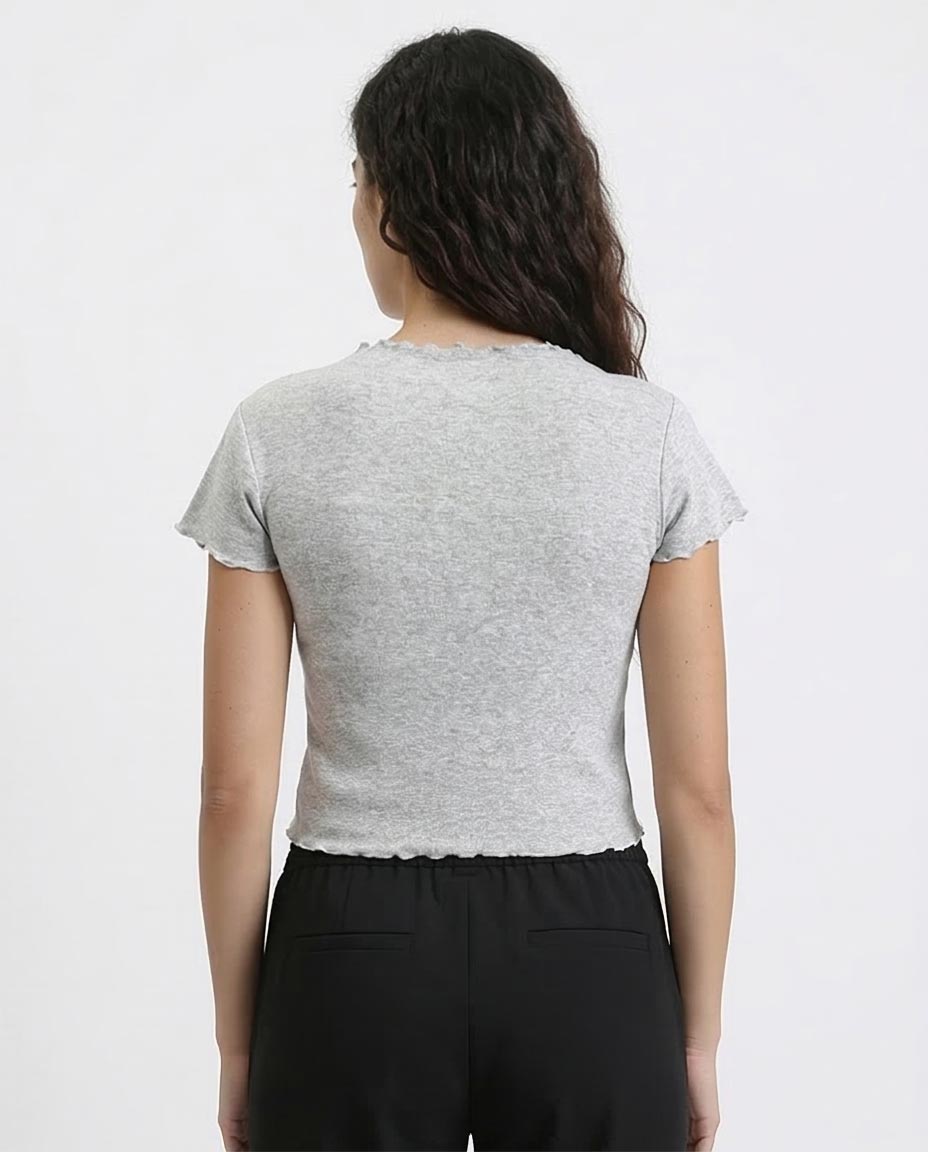 Ravin Women’s Lettuce-Edge Graphic Baby Tee - Heather Grey - R205869