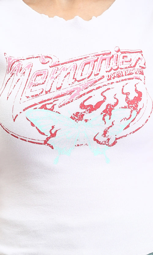 R205870 - Short Sleeves Printed Lettuce Top - White