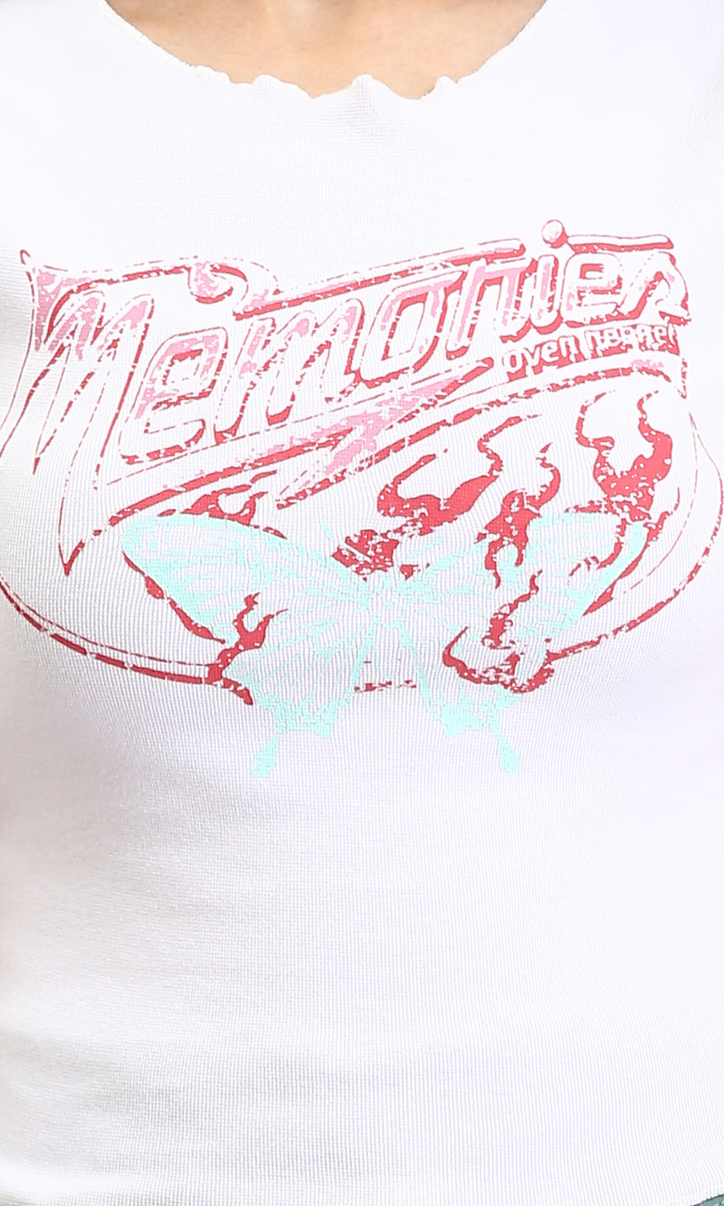 R205870 - Short Sleeves Printed Lettuce Top - White