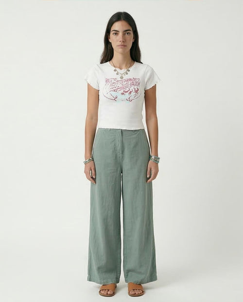 Ravin Women's "Memories" Graphic Baby Tee – Lettuce-Edge Ribbed Crop Top - White - R205870