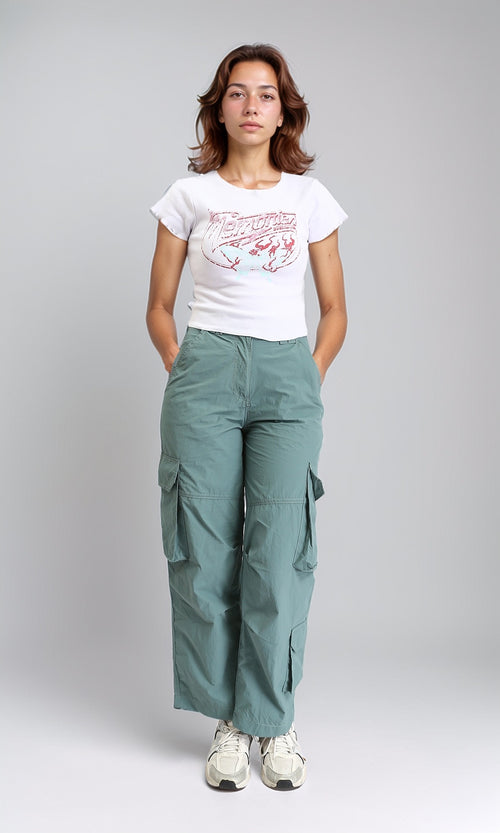 R205870 - Short Sleeves Printed Lettuce Top - White