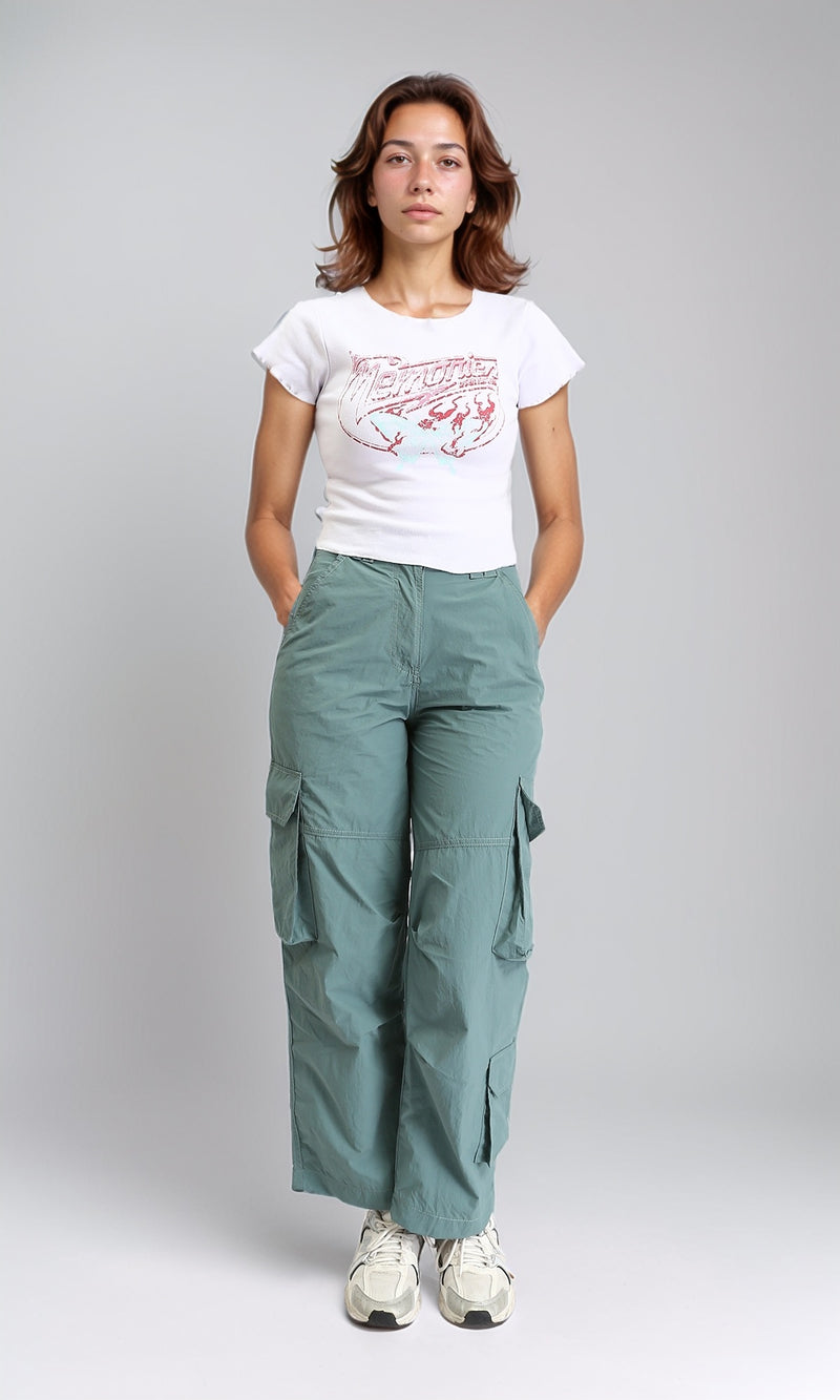 R205870 - Short Sleeves Printed Lettuce Top - White