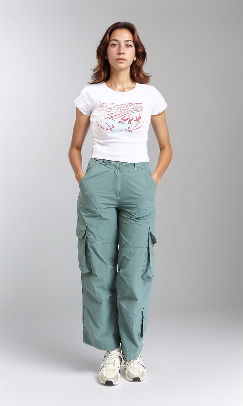 R205870 - Short Sleeves Printed Lettuce Top - White