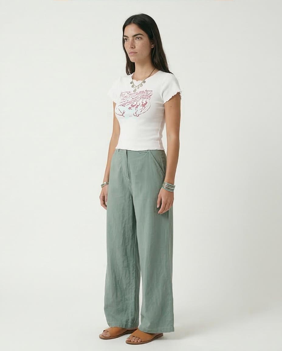 Ravin Women's "Memories" Graphic Baby Tee – Lettuce-Edge Ribbed Crop Top - White - R205870