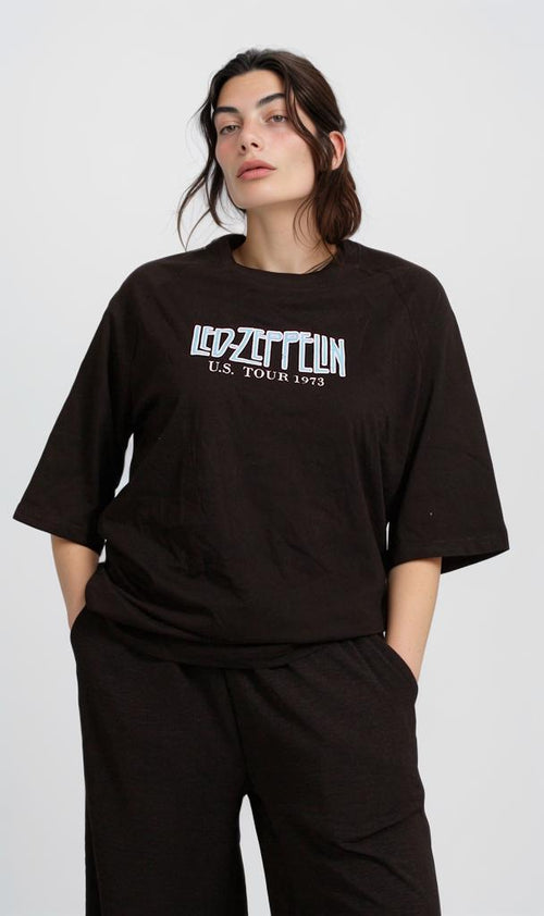 R205873 - Graphic Printed Oversized T-Shirt - Black (Vintage Band Tour Print)