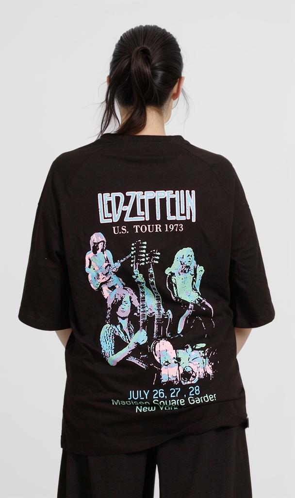 R205873 - Graphic Printed Oversized T-Shirt - Black (Vintage Band Tour Print)