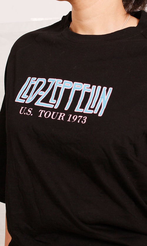 R205873 - Graphic Printed Oversized T-Shirt - Black (Vintage Band Tour Print)