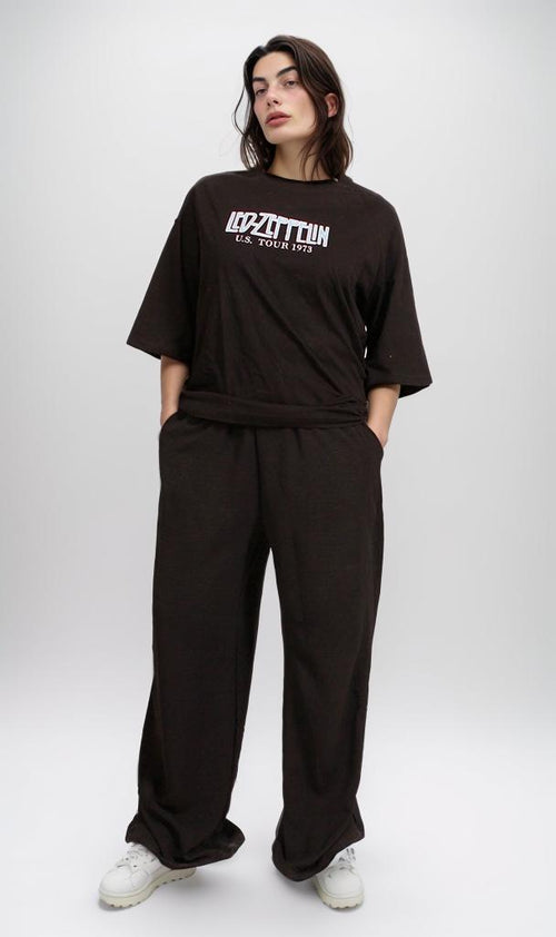 R205873 - Graphic Printed Oversized T-Shirt - Black (Vintage Band Tour Print)