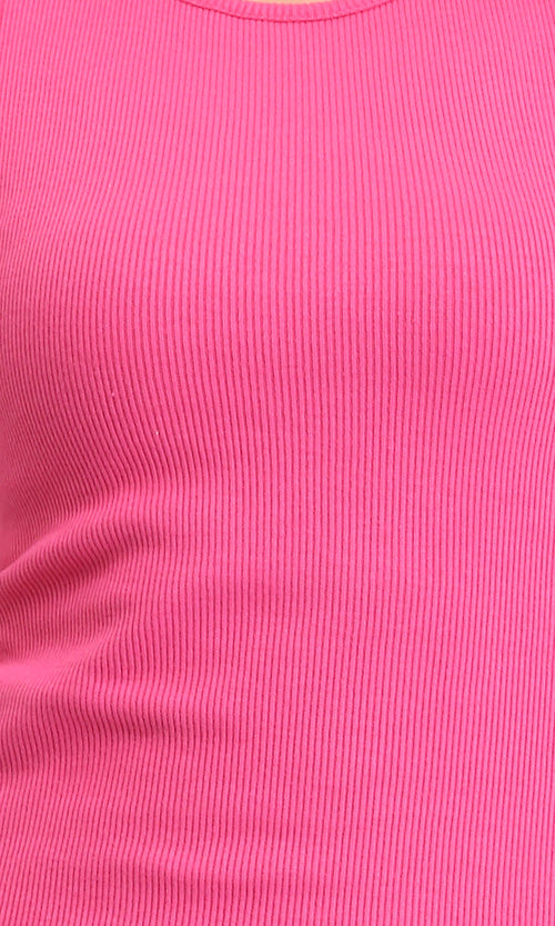 R205894 - Ribbed Sleeveless Bodycon Short Dress - Hot Pink