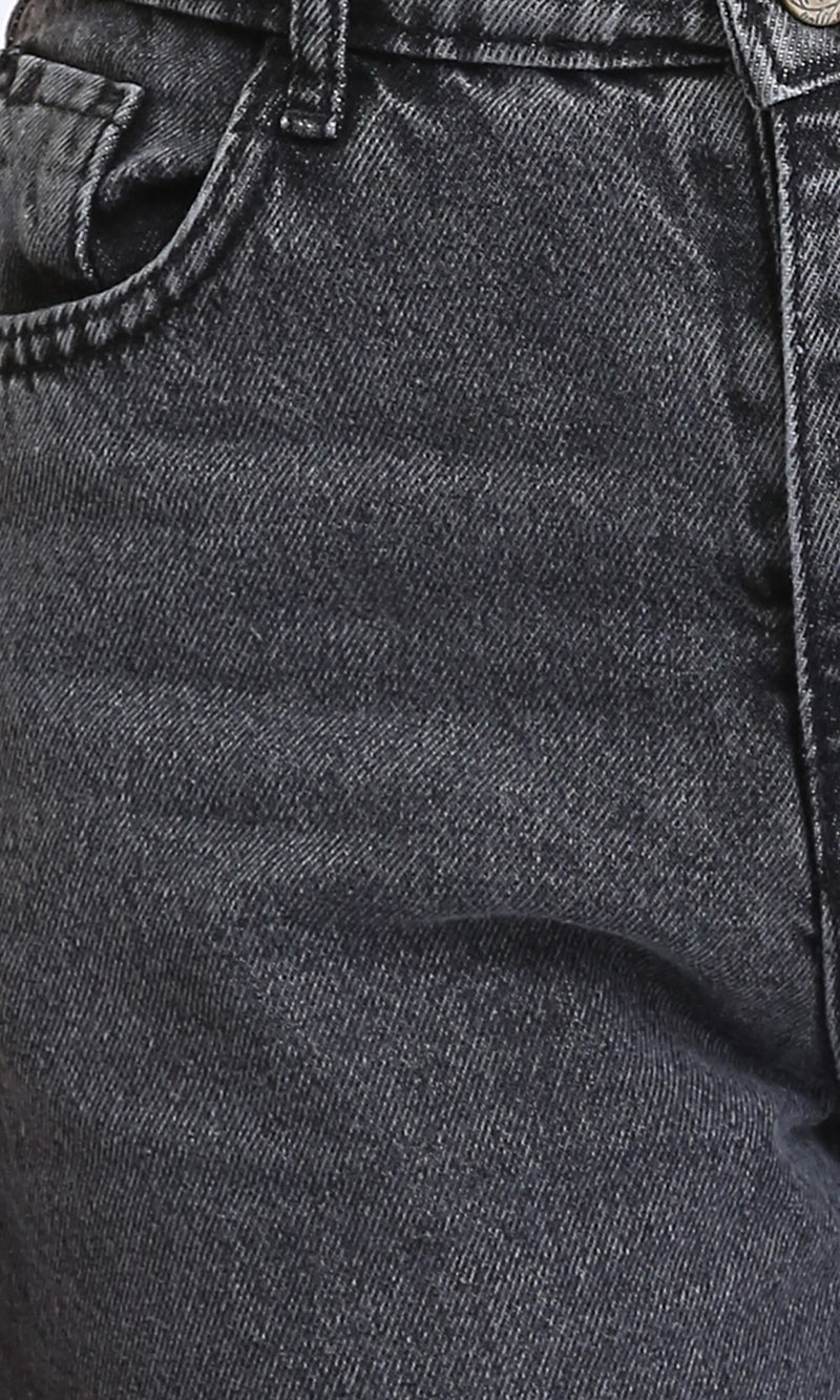 R205927 - Trendy Solid Wide Leg Jeans - Dark Grey